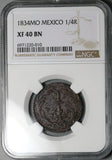 1834-Mo NGC XF 40 1/4 Real Mexico State Quart Quartilla Reales Coin (25022302C)