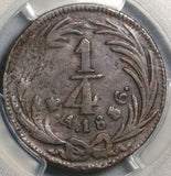 1836-Mo PCGS VF 25 Mexico 1/4 Real Un Quarto Quartilla Eagle Copper Coin (26062101C)