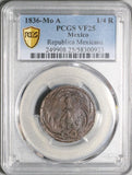 1836-Mo PCGS VF 25 Mexico 1/4 Real Un Quarto Quartilla Eagle Copper Coin (26062101C)