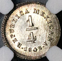 1842-Mo NGC MS 63 Mexico 1/4 Real Silver Liberty Head Mint State Coin (24051703C)
