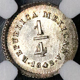 1842-Mo NGC MS 63 Mexico 1/4 Real Silver Liberty Head Mint State Coin (24051703C)