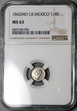 1842-Mo NGC MS 63 Mexico 1/4 Real Silver Liberty Head Mint State Coin (24051703C)