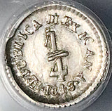 1843-Do PCGS XF 1/4 Real Durango Mint Rare Quarto Silver Coin (25060601C)