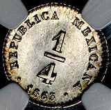 1863-Mo NGC MS 64 Mexico 1/4 Real Silver Liberty Head Coin POP 6/0 (26070302C)