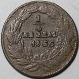 1866 Mexico Chihuahua State 1/4 Real Un Quarto Quartilla VF Copper Coin (26061403R)
