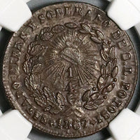 1867 NGC AU 55 Mexico 1/4 Real San Luis Potosi Overstruck 1863 One Centavo Coin POP 1/0 (16052302D)