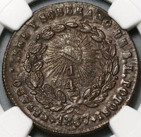 1867 NGC AU 55 Mexico 1/4 Real San Luis Potosi Overstruck 1863 One Centavo Coin POP 1/0 (16052302D)