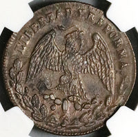 1867 NGC AU 55 Mexico 1/4 Real San Luis Potosi Overstruck 1863 One Centavo Coin POP 1/0 (16052302D)