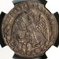 1867 NGC AU 55 Mexico 1/4 Real San Luis Potosi Overstruck 1863 One Centavo Coin POP 1/0 (16052302D)