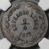 1872 NGC AU 58 Durango 1/4 Real Mexico State Quarto Quartilla Coin (25022303C)