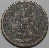 1877-Ga Mexico  1 Un Centavo Rare Guadalajara Mint VF Copper Coin (25081602R)