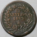 1889-Ga/Mo Mexico 1 Un Centavo Rare Guadalajara Mint VF Copper Coin (25081801R)