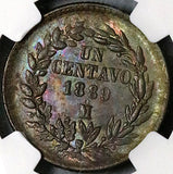 1889-Mo NGC MS 64 BN Mexico 1 Centavo Eagle Snake Copper Coin (23090403C)