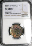 1889-Mo NGC MS 64 BN Mexico 1 Centavo Eagle Snake Copper Coin (23090403C)