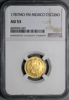 1787-Mo NGC AU 53 Mexico Gold 1 Escudo Charles III Spain Colonial Coin (24081303C)