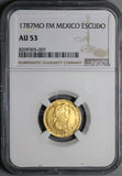 1787-Mo NGC AU 53 Mexico Gold 1 Escudo Charles III Spain Colonial Coin (24081303C)