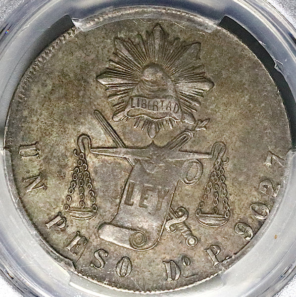 1871-Do PCGS AU 50 Mexico 1  Peso Durango Mint Scarce Silver Coin POP 2/5 (25051301D)