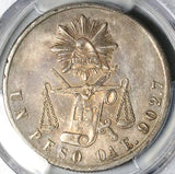 1871-Oa PCGS AU Mexico 1 Peso Oaxaca Mint Large A Silver Coin (25081603C)