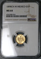 1898-Cn NGC MS 64 Mexico Gold 1 Peso Culiacan Mint State Coin (23120301C)