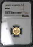 1898-Cn NGC MS 64 Mexico Gold 1 Peso Culiacan Mint State Coin (23120301C)