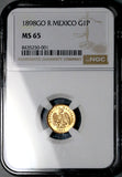 1898-Go NGC MS 65 Mexico Gold 1 Peso Guanajuato Mint GEM Coin (26030701D)