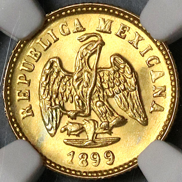 1899-Mo NGC MS 66 Mexico Gold 1 Peso Mint State Coin POP 8/2 (23012301D)