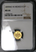 1899-Mo NGC MS 66 Mexico Gold 1 Peso Mint State Coin POP 8/2 (23012301D)