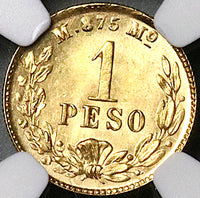 1901/1801-Mo NGC MS 65 Mexico Gold 1 Peso GEM Large Overdate Coin (25020801C)