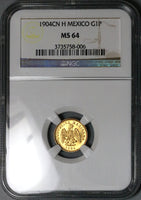 1904-Cn NGC MS 64 Mexico Gold 1 Peso Culiacan Mint State Coin (24030101C)
