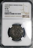 1572 NGC XF 40 Mexico 1 Real Cob Philip II Spain Colonial Silver Coin (25110803C)