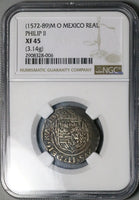 1572-Mo O NGC XF 45 Mexico 1 Real Philip II Spain Colonial Silver Coin (24102201D)