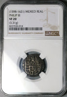 1598 NGC VF 20 Mexico 1 Real Cob Philip III Spain Colony Silver Coin (26092602C)