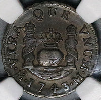 1743/2 NGC AU 53 Mexico 1 Real Philip V Colonial Spain Rare Overdate Silver Coin POP 1/1 (24121001D)
