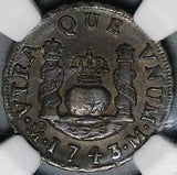 1743/2 NGC AU 53 Mexico 1 Real Philip V Colonial Spain Rare Overdate Silver Coin POP 1/1 (24121001D)
