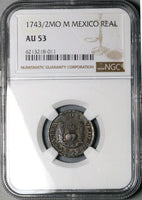 1743/2 NGC AU 53 Mexico 1 Real Philip V Colonial Spain Rare Overdate Silver Coin POP 1/1 (24121001D)