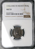 1743/2 NGC AU 53 Mexico 1 Real Philip V Colonial Spain Rare Overdate Silver Coin POP 1/1 (24121001D)