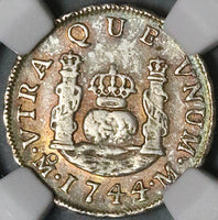 1744-Mo NGC AU 50 Mexico 1 Real Globes Pillars 1R Silver Coin (23082901D)