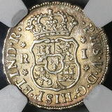 1744-Mo NGC AU 50 Mexico 1 Real Globes Pillars 1R Silver Coin (23082901D)