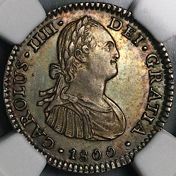 1800 NGC AU 55 Mexico 1 Real Charles IV Pillars Spain Colonial Silver Coin (25012101C)