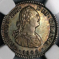 1800 NGC AU 55 Mexico 1 Real Charles IV Pillars Spain Colonial Silver Coin (25012101C)