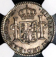 1800 NGC AU 55 Mexico 1 Real Charles IV Pillars Spain Colonial Silver Coin (25012101C)