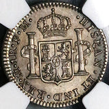 1800 NGC AU 55 Mexico 1 Real Charles IV Pillars Spain Colonial Silver Coin (25012101C)