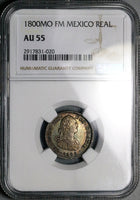 1800 NGC AU 55 Mexico 1 Real Charles IV Pillars Spain Colonial Silver Coin (25012101C)