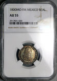 1800 NGC AU 55 Mexico 1 Real Charles IV Pillars Spain Colonial Silver Coin (25012101C)