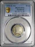 1820-Z PCGS F 12 Mexico 1 Real War Independence Zacatecas Silver Coin POP 1/4 (26070401C)