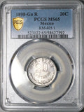 1898-Go PCGS MS 65 Mexico 20 Centavos Guanajuato Mint GEM Silver Coin (26020502C)