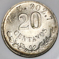 1898-Zs NGC MS 61 Mexico 20 Centavos Zacatecas Mint Silver Vintage Holder Coin (25042504C)