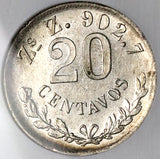 1898-Zs NGC MS 61 Mexico 20 Centavos Zacatecas Mint Silver Vintage Holder Coin (25042504C)