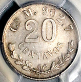 1899-Cn PCGS AU 55 Mexico 20 Centavos Culiacan Mint Rare 44k Silver Coin POP 2/1 (26062202C)