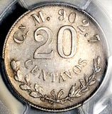 1899-Cn PCGS AU 55 Mexico 20 Centavos Culiacan Mint Rare 44k Silver Coin POP 2/1 (26062202C)